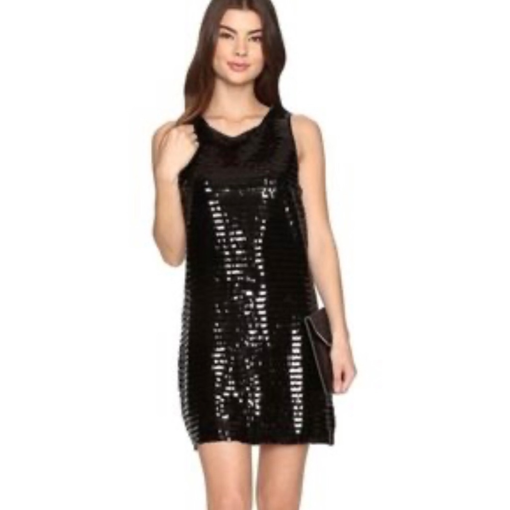 BB Dakota Black Sequin Shift Mini Dress Party Holiday Date Night